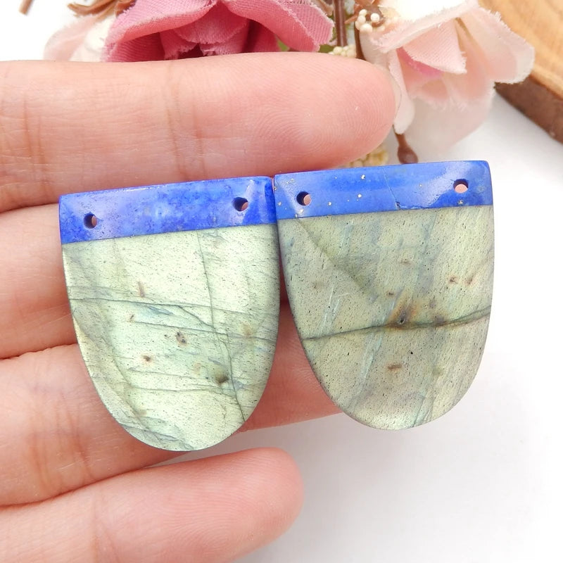 Lapis Labradorite Intarsia Gemstone Earrings Bead 28x22x5mm