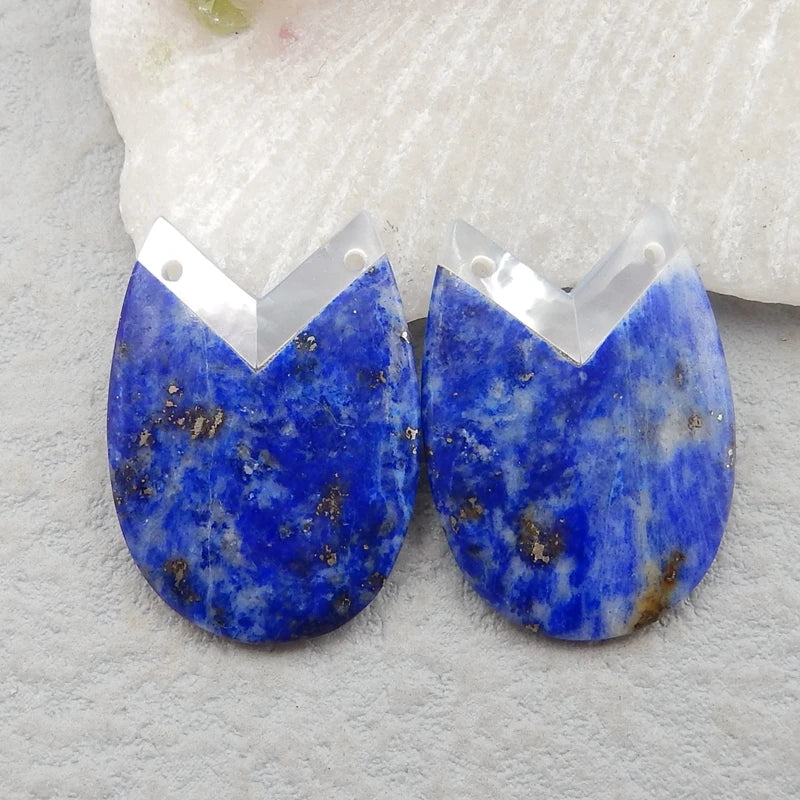 Lapis Lazuli & Shell Intarsia Gemstone Earrings 25x18mm
