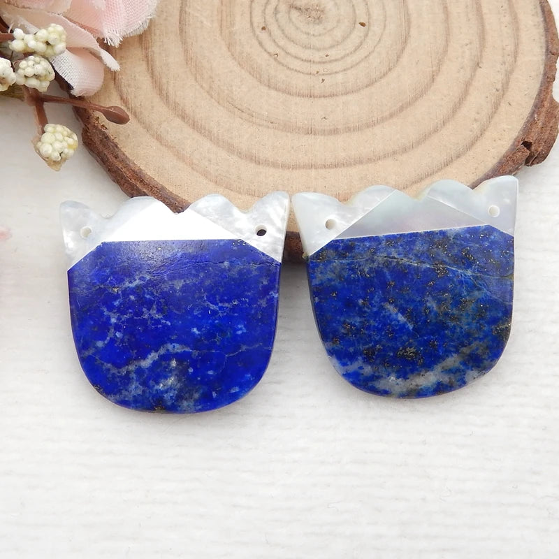 Lapis Lazuli and Shell Intarsia Gemstone Earrings