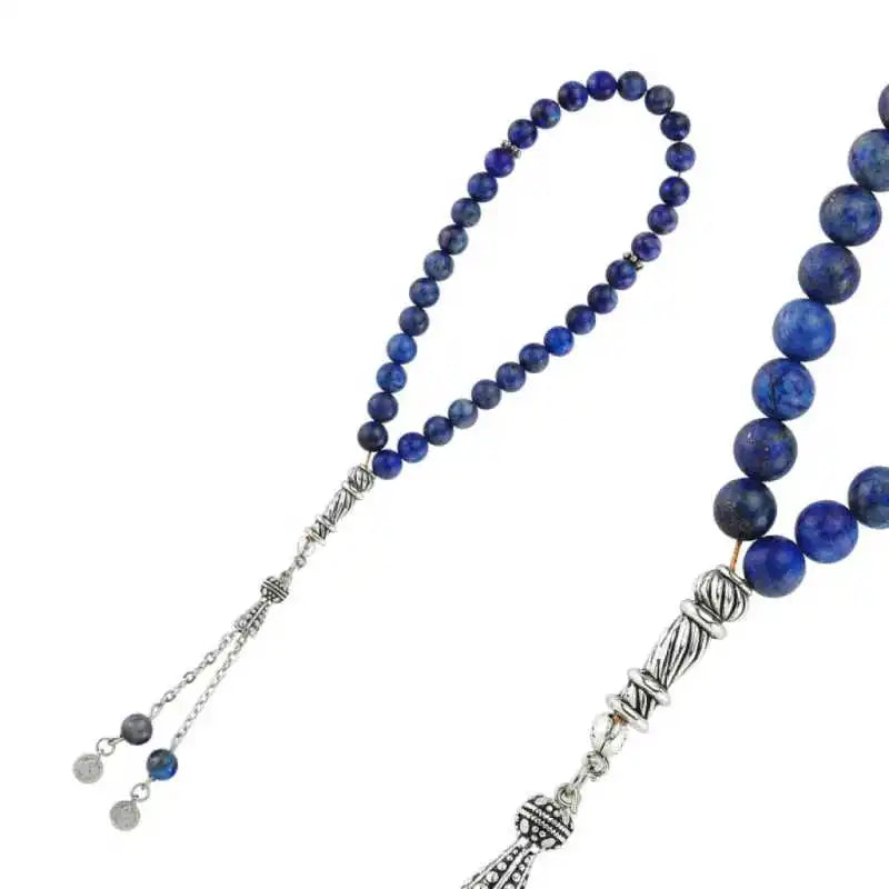 Lapis Stone Rosary Necklace with Cross Pendant