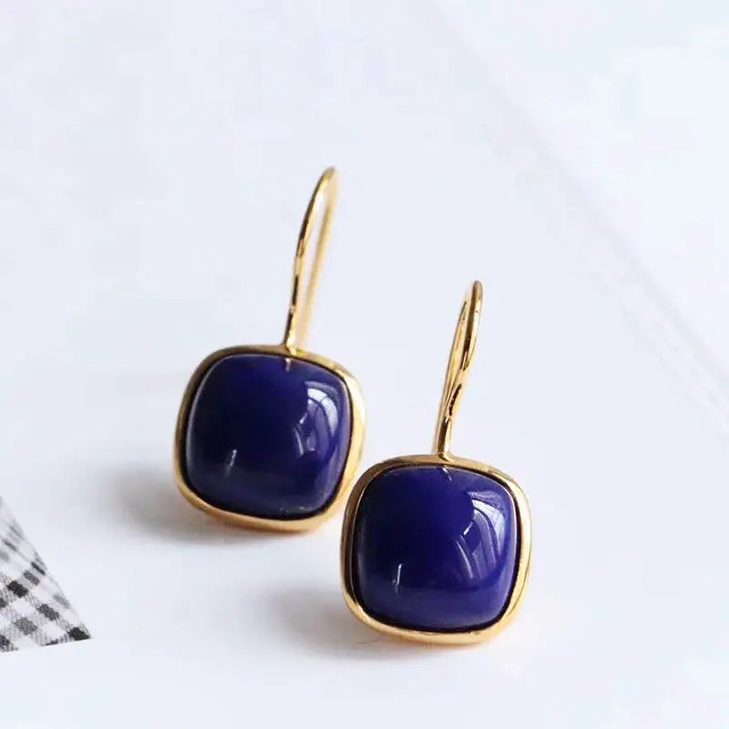 Lapis Lazuli Chinese Antique Earrings Palace Craft Women's Jewelry