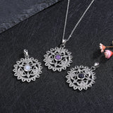 925 Silver Ethnic Pendant Necklace Natural Charoite Moonstone Chain Leaf Jewelry
