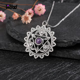 925 Silver Ethnic Pendant Necklace Natural Charoite Moonstone Chain Leaf Jewelry