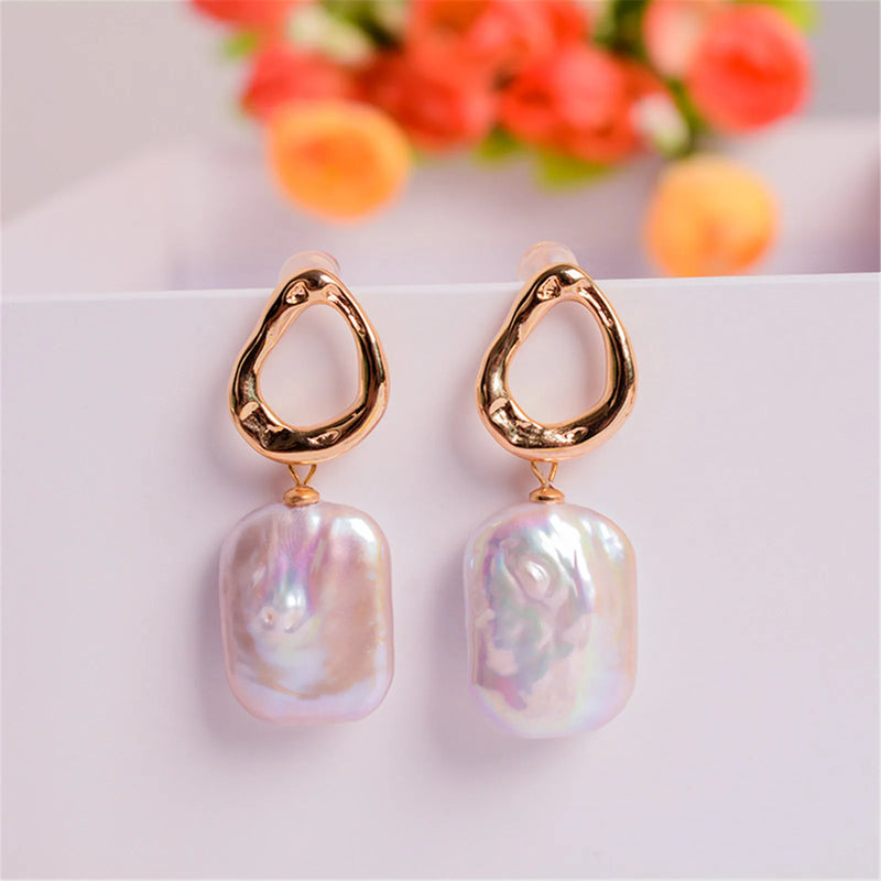 Baroque Pearl Earrings 925 Vintage Studs 14K Filled