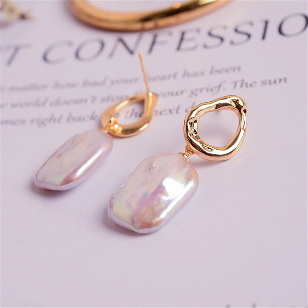 Baroque Pearl Earrings 925 Vintage Studs 14K Filled