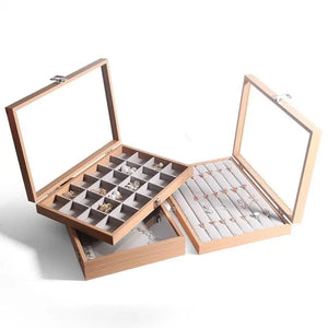 Large Pear Wood Jewelry Box Ring Display Holder Earrings Necklace Storage