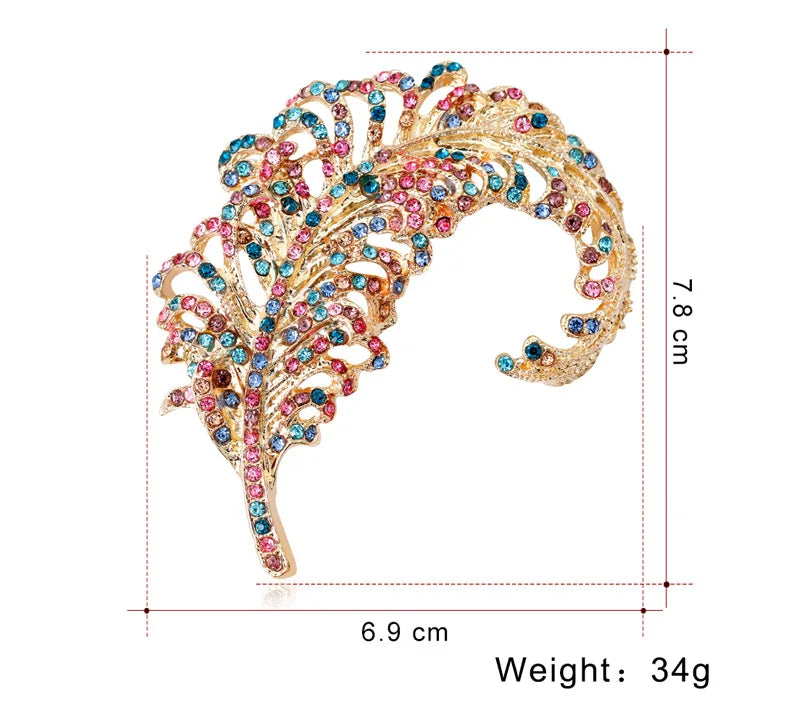 Colorful Crystal Feather Bejeweled Brooch for Women Coat Pin