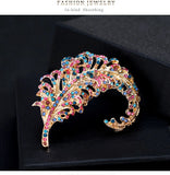 Colorful Crystal Feather Bejeweled Brooch for Women Coat Pin