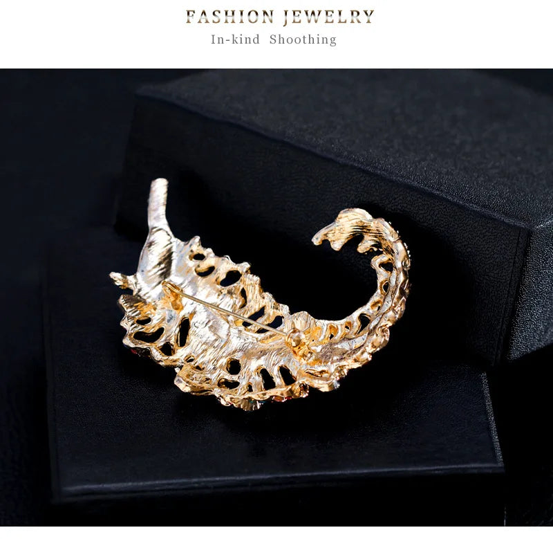 Colorful Crystal Feather Bejeweled Brooch for Women Coat Pin