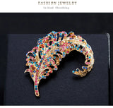 Colorful Crystal Feather Bejeweled Brooch for Women Coat Pin