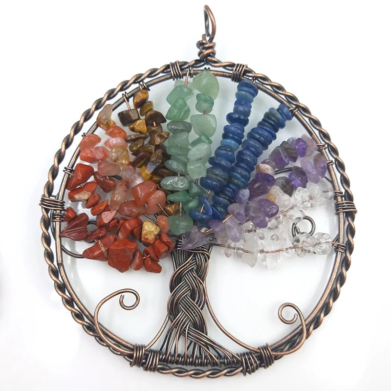 Copper Wire Wrapped Quartz Tree of Life Pendant