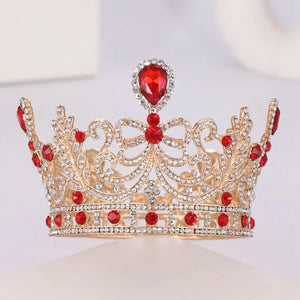 Crystal Crown Red Stone Heavy Wedding Tiara