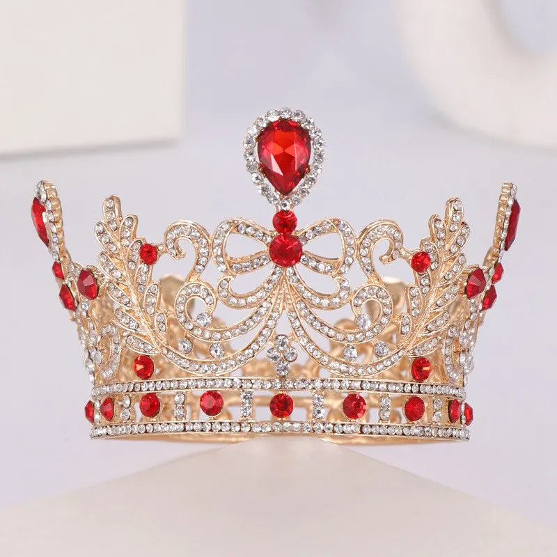 Crystal Crown Red Stone Heavy Wedding Tiara