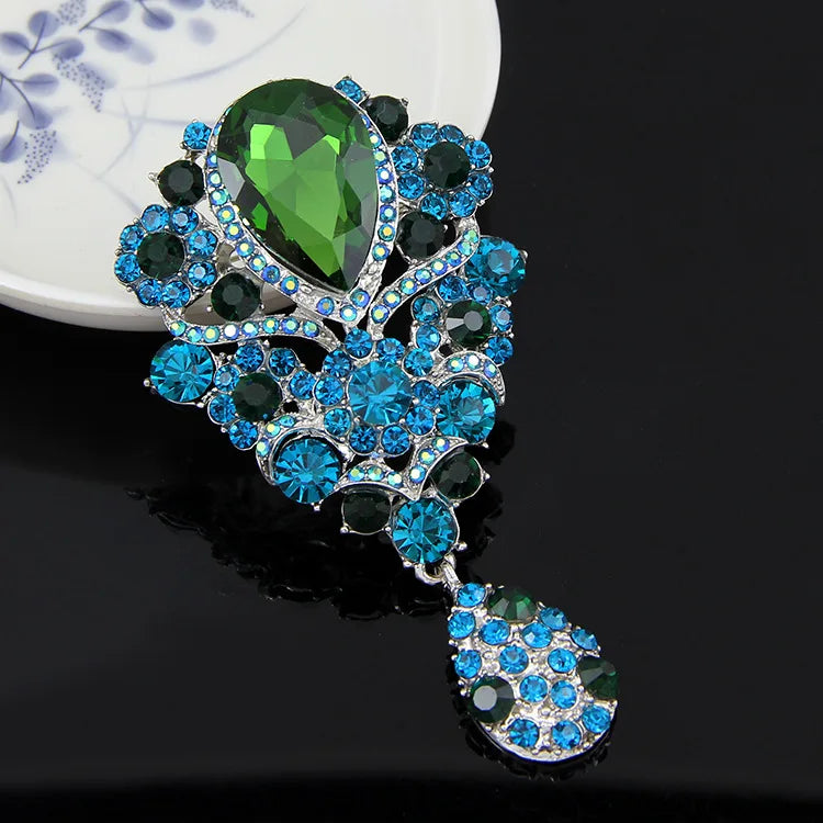 Water-drop Crystal Rhinestone Brooch Pin Vintage Wedding Banquet DIY