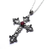 Detailed Cross Drill Necklace Silver Tone Pendant Goth Punk Charm