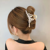 Metal Hair Claw Clip with Beaded Butterfly Decor