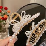 Metal Hair Claw Clip with Beaded Butterfly Decor