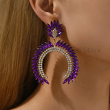 Large Rhinestone Earrings Semicircle Jewelry Christmas Wedding Accessories