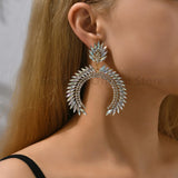Large Rhinestone Earrings Semicircle Jewelry Christmas Wedding Accessories