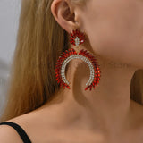 Large Rhinestone Earrings Semicircle Jewelry Christmas Wedding Accessories
