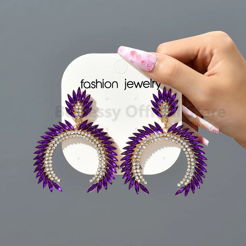 Large Rhinestone Earrings Semicircle Jewelry Christmas Wedding Accessories