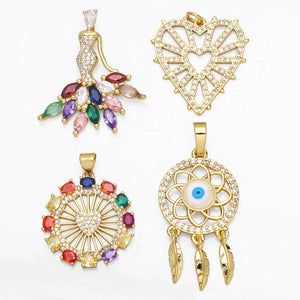 Large Heart Dream Catcher Pendant Plated Copper Zirconia Necklace DIY