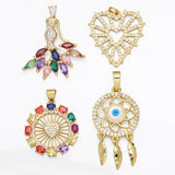 Large Heart Dream Catcher Pendant Plated Copper Zirconia Necklace DIY