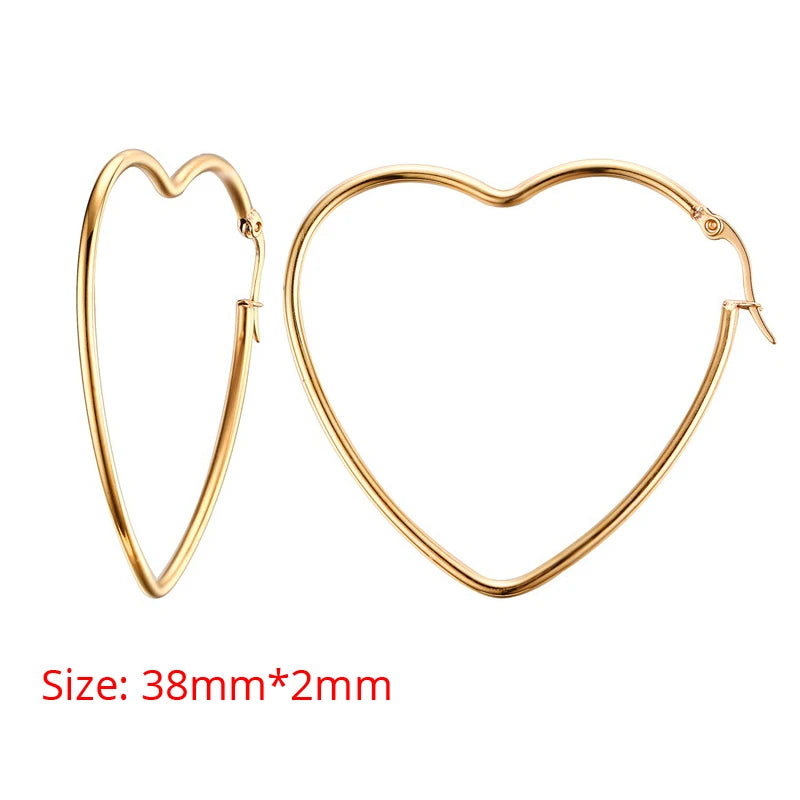 Large Heart Hoop Earrings Womens Charm Big Earrings Stainless Steel