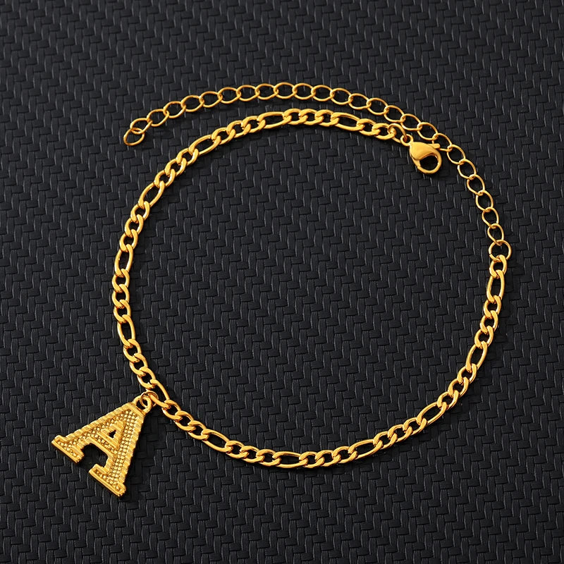 Large Initial Letter Anklets For Women Stainless Steel Foot Bracelet