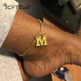 Large Initial Letter Anklets For Women Stainless Steel Foot Bracelet