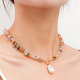 Large Irregular Pearl OT Buckle Stone Necklace For Women