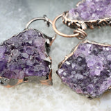Irregular Amethyst Geode Antique Brass Pendant Necklace