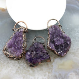 Irregular Amethyst Geode Antique Brass Pendant Necklace