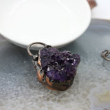 Irregular Amethyst Geode Antique Brass Pendant Necklace