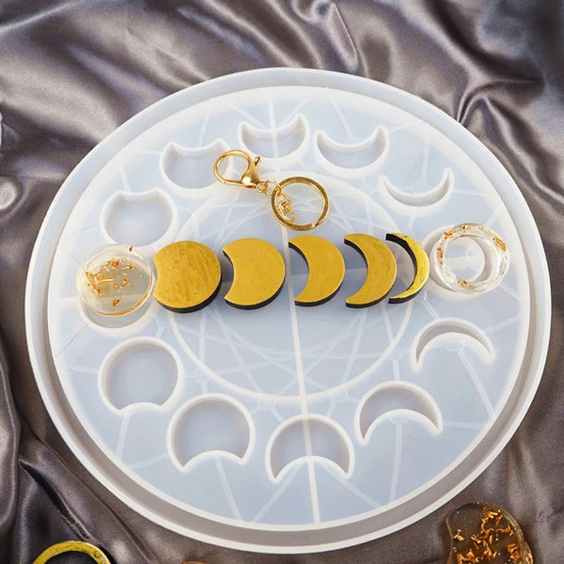Moon Phase Tray Resin Mold Crescent Keychain Pendant Silicone Molds
