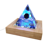Large Orgone Pyramid w/ LED Light Wooden Base Crystal Meditation Stone