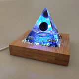 Large Orgone Pyramid w/ LED Light Wooden Base Crystal Meditation Stone