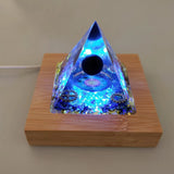 Large Orgone Pyramid w/ LED Light Wooden Base Crystal Meditation Stone