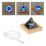 Large Orgone Pyramid w/ LED Light Wooden Base Crystal Meditation Stone