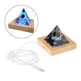 Large Orgone Pyramid w/ LED Light Wooden Base Crystal Meditation Stone