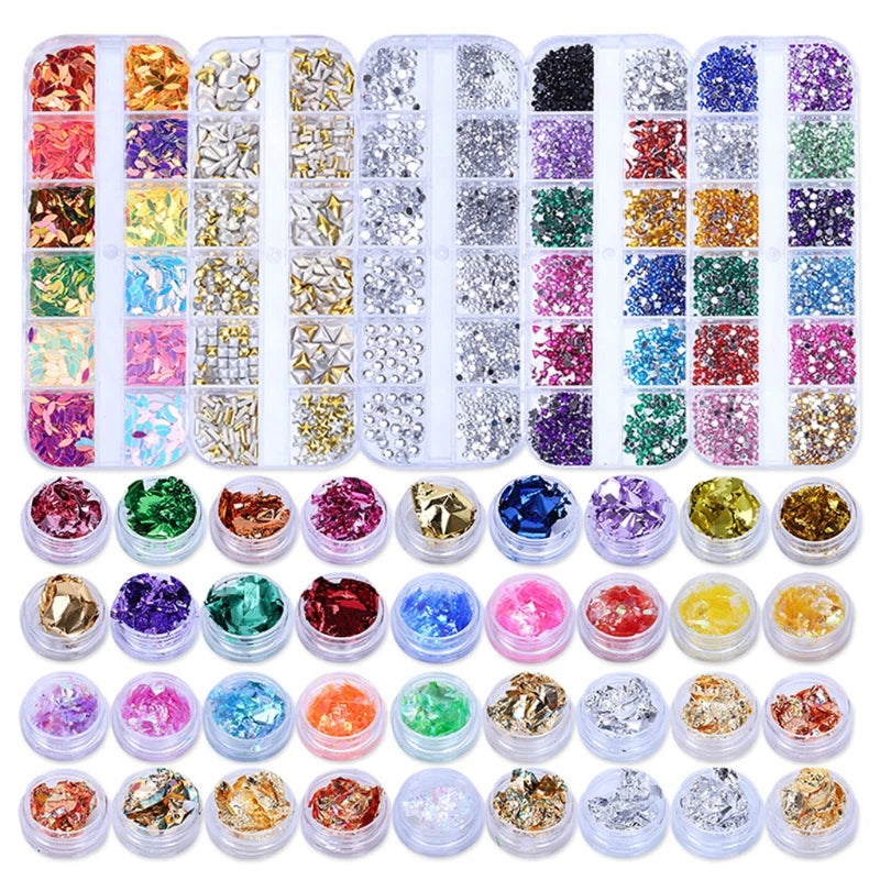 Large Pack DIY Mixed Flatback Crystals Metallic Foil Resin Flakes