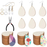 Unfinished Wooden Earrings Teardrop Round Pendant Kit
