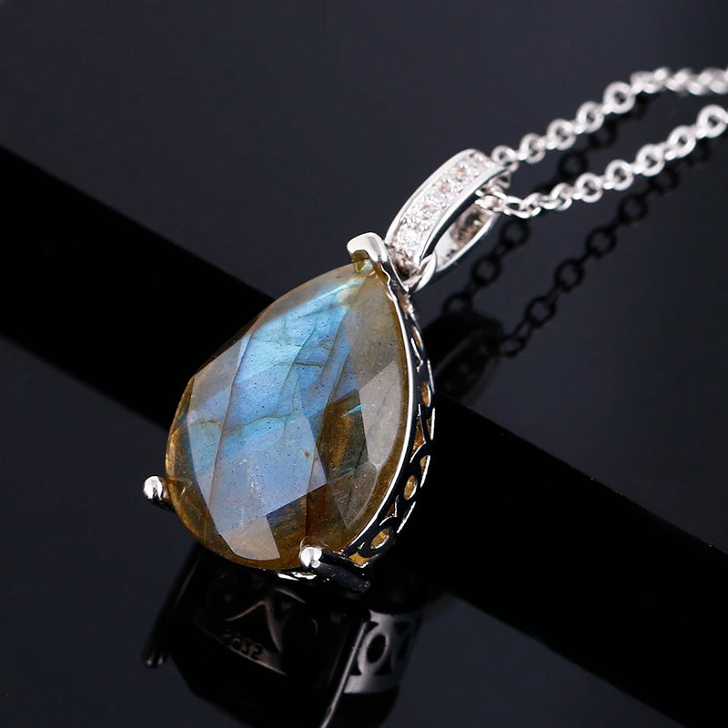Labradorite Pendant Necklace 925 Silver Jewelry Anniversary Gift