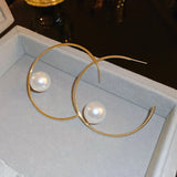 Large Pearl C-shaped Hoop Earrings for Women Girl