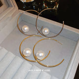 Large Pearl C-shaped Hoop Earrings for Women Girl