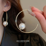 Large Pearl C-shaped Hoop Earrings for Women Girl