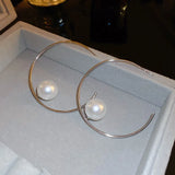 Large Pearl C-shaped Hoop Earrings for Women Girl