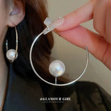 Large Pearl C-shaped Hoop Earrings for Women Girl