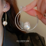 Large Pearl C-shaped Hoop Earrings for Women Girl