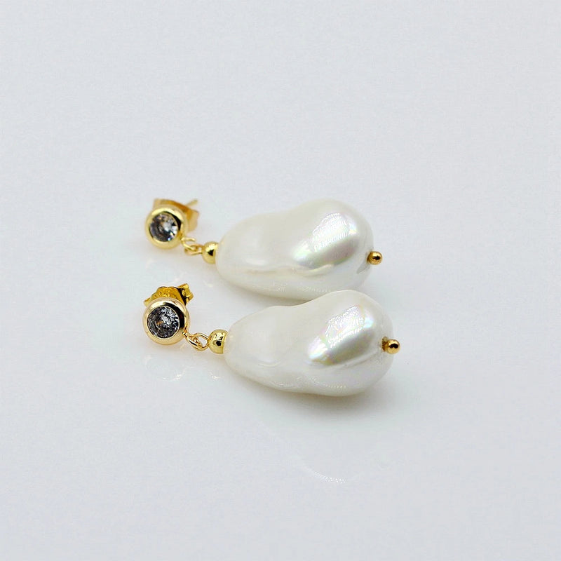 Faux Baroque Pearl Drop Earrings Zircon Women's Earrings